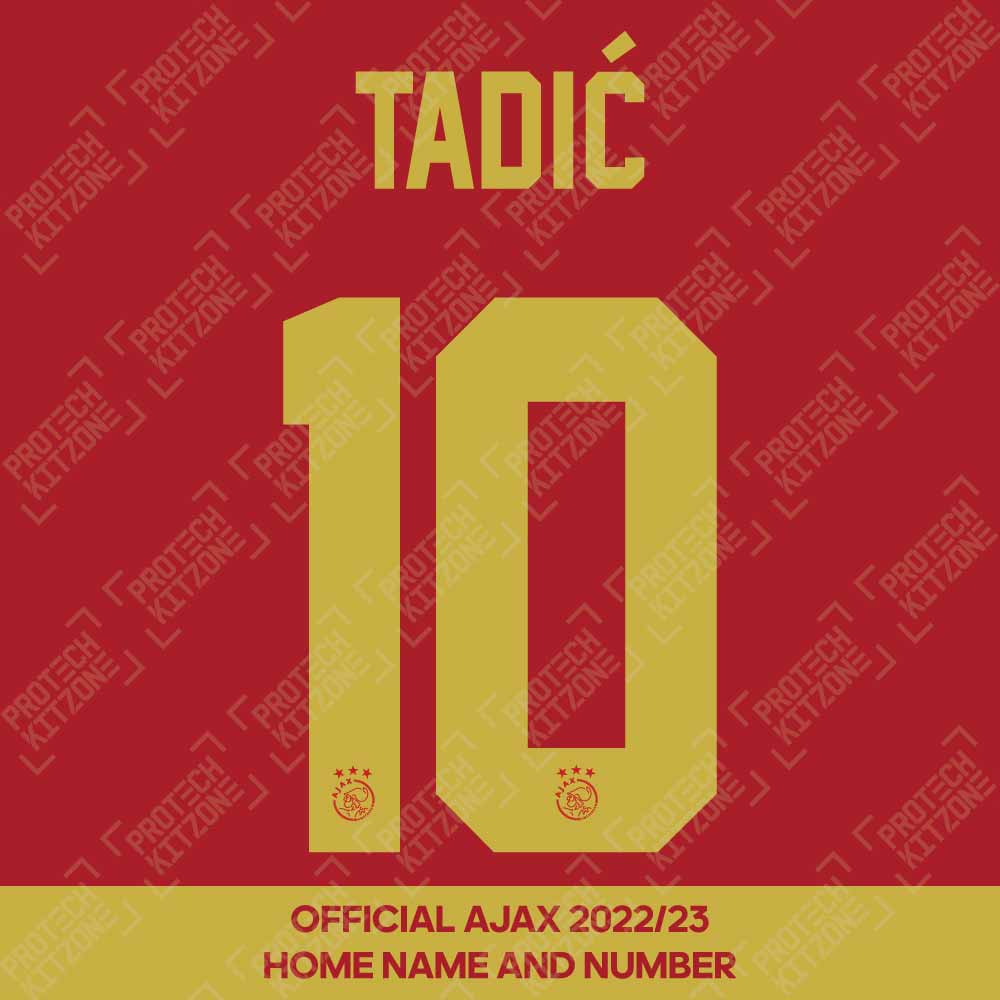 Tadić 10 (Official Ajax FC 2022/23 Home Shirt Name and Numbering), Ajax, T10-AJAX-22-23-HM, 