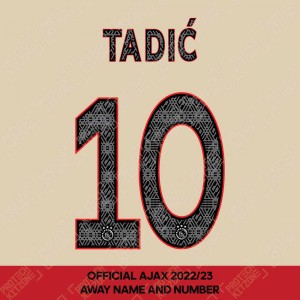 Tadić 10 (Official Ajax FC 2022/23 Third Shirt Name and Numbering)