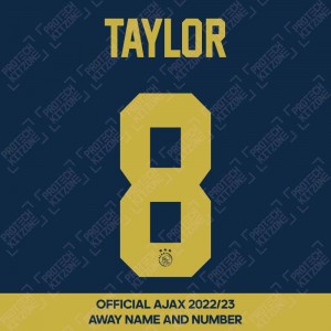 Taylor 8 (Official Ajax FC 2022/23 Away Shirt Name and Numbering)