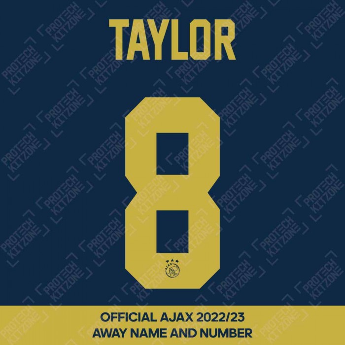 Taylor 8 (Official Ajax FC 2022/23 Away Shirt Name and Numbering), Ajax, JT2-AJAX-22-23-AW, 