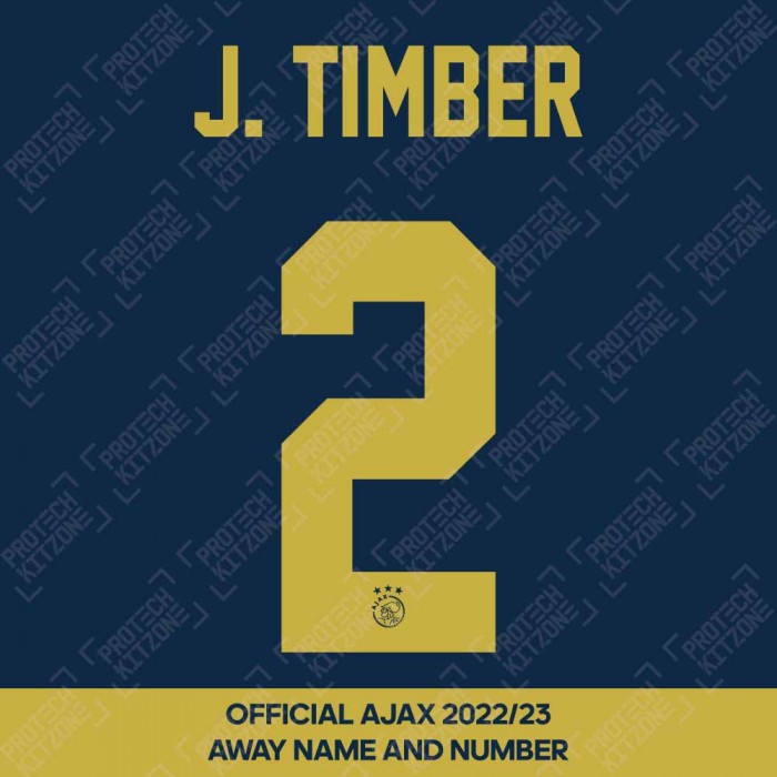 J. Timber 2 (Official Ajax FC 2022/23 Away Shirt Name and Numbering), Ajax, JT2-AJAX-22-23-AW, 