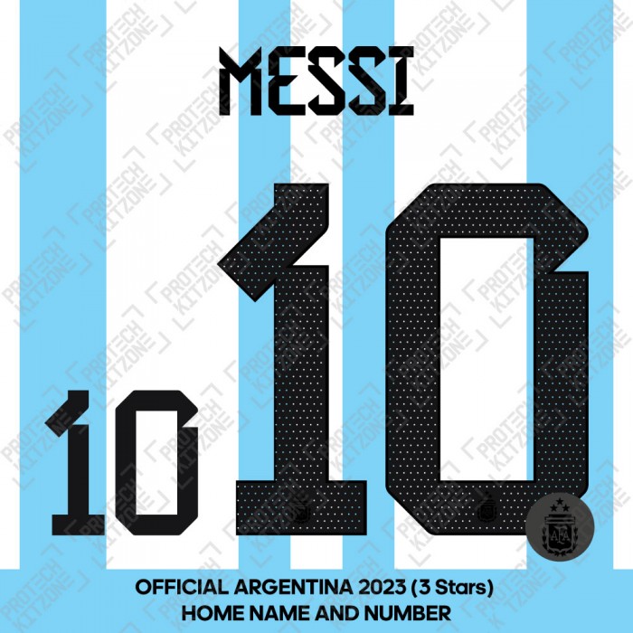 Messi 10 - Official Argentina 2022 3 Star Winners Home Name and Numbering 