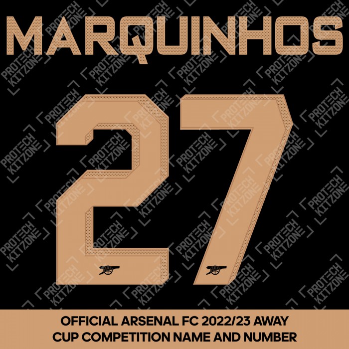 Marquinhos 27 (Official Arsenal 2022/23 Away Club Name and Numbering), 2022/23 Season Nameset, MQ272223ANNS, 