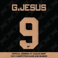 G. Jesus 9 (Official Arsenal 2022/23 Away Club Name and Numbering)