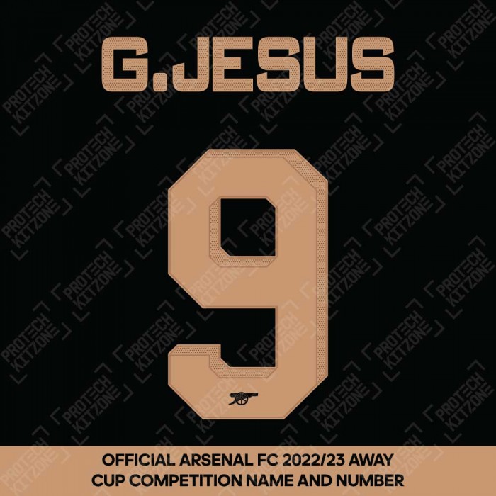 G. Jesus 9 (Official Arsenal 2022/23 Away Club Name and Numbering), 2022/23 Season Nameset, J92223ANNS, 