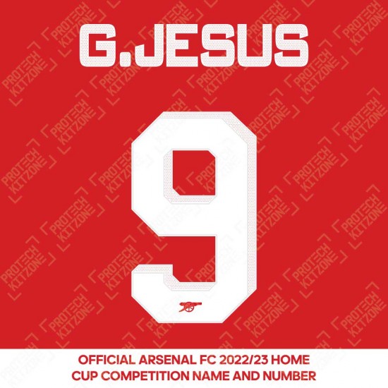 G. Jesus 9 (Official Arsenal 2022/23 Home Club Name and Numbering)