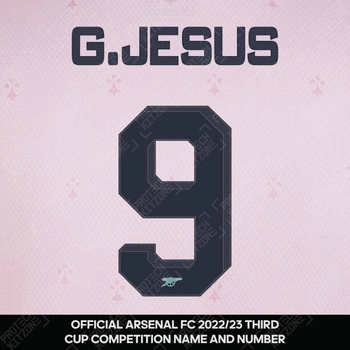 G. Jesus 9 (Official Arsenal 2022/23 Third Club Name and Numbering), 2022/23 Season Nameset, J92223THNNS, 