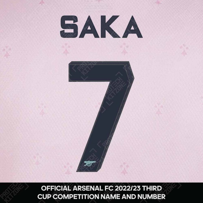 Saka 7 (Official Arsenal 2022/23 Third Club Name and Numbering), 2022/23 Season Nameset, S72223THNNS, 