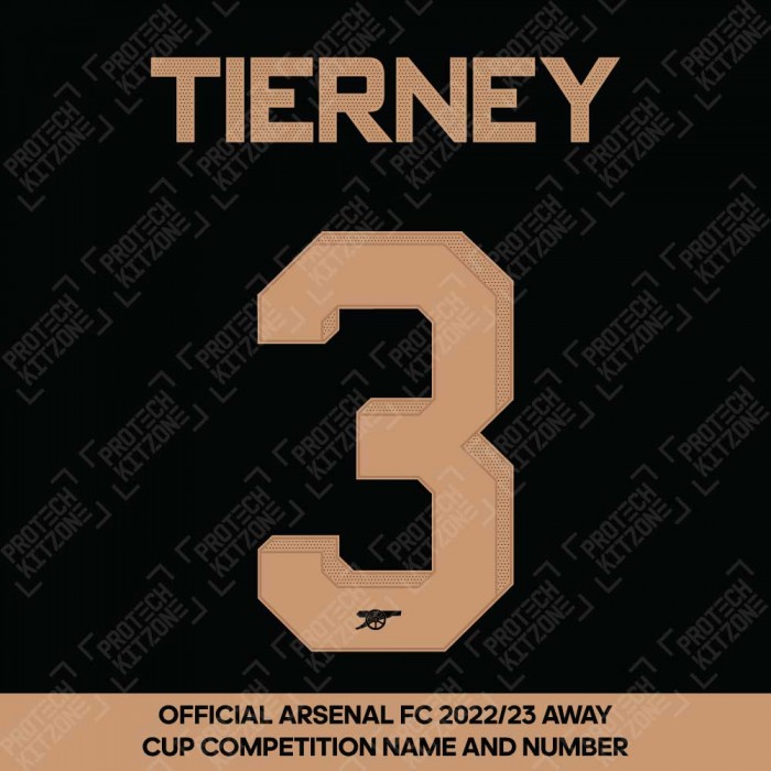 Tierney 3 (Official Arsenal 2022/23 Away Club Name and Numbering), 2022/23 Season Nameset, T32223ANNS, 