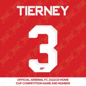 Tierney 3 (Official Arsenal 2022/23 Home Club Name and Numbering)