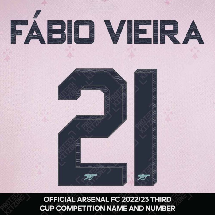 Fàbio Vieira 21 (Official Arsenal 2022/23 Third Club Name and Numbering), 2022/23 Season Nameset, FV212223THNNS, 