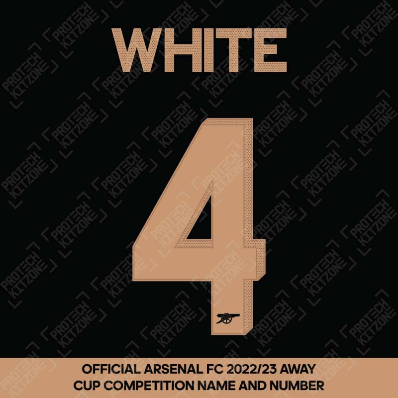 White 4 (Official Arsenal 2022/23 Away Club Name and Numbering)