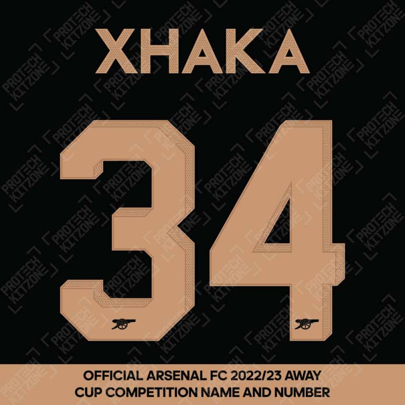Xhaka 34 (Official Arsenal 2022/23 Away Club Name and Numbering)
