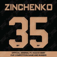 Zinchenko 35 (Official Arsenal 2022/23 Away Club Name and Numbering)