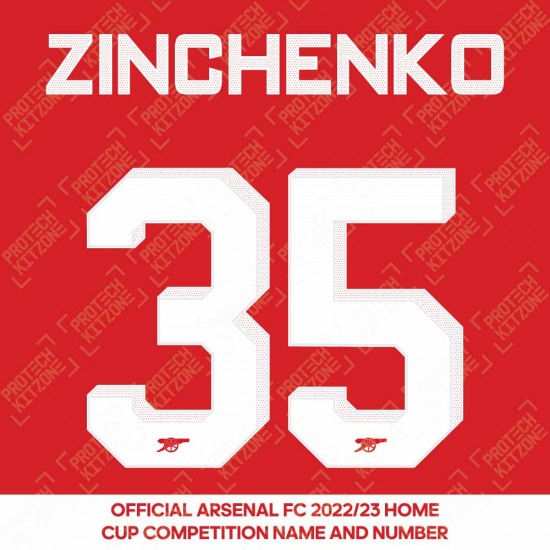 Zinchenko 35 (Official Arsenal 2022/23 Home Club Name and Numbering)