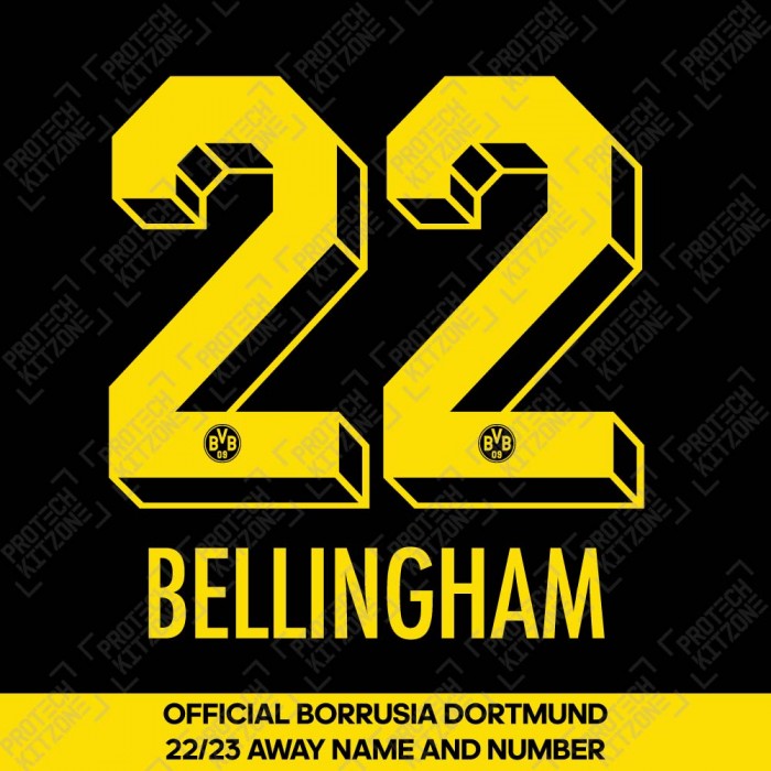 Bellingham 22 (Official Borussia Dortmund 2022/23 Away Name and Numbering), 2022/23 Season Nameset, B222223ANNS, 