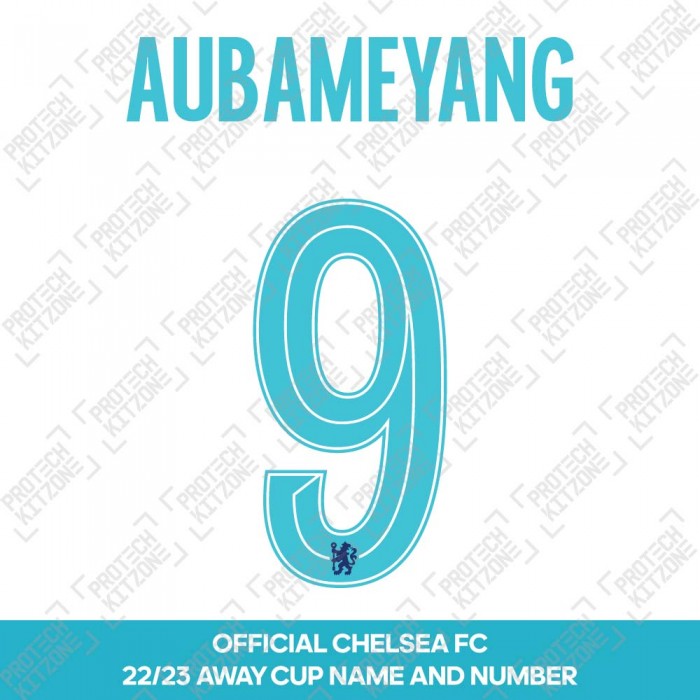 Aubameyang 9 (Official Name and Number Printing for Chelsea FC 22/23 Away Shirt), 2022/23 Season Nameset, A9CFC2223AW, 