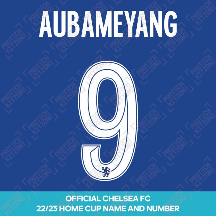 Aubameyang 9 (Official Name and Number Printing for Chelsea FC 22/23 Home Shirt), 2022/23 Season Nameset, A9CFC2223HM, 