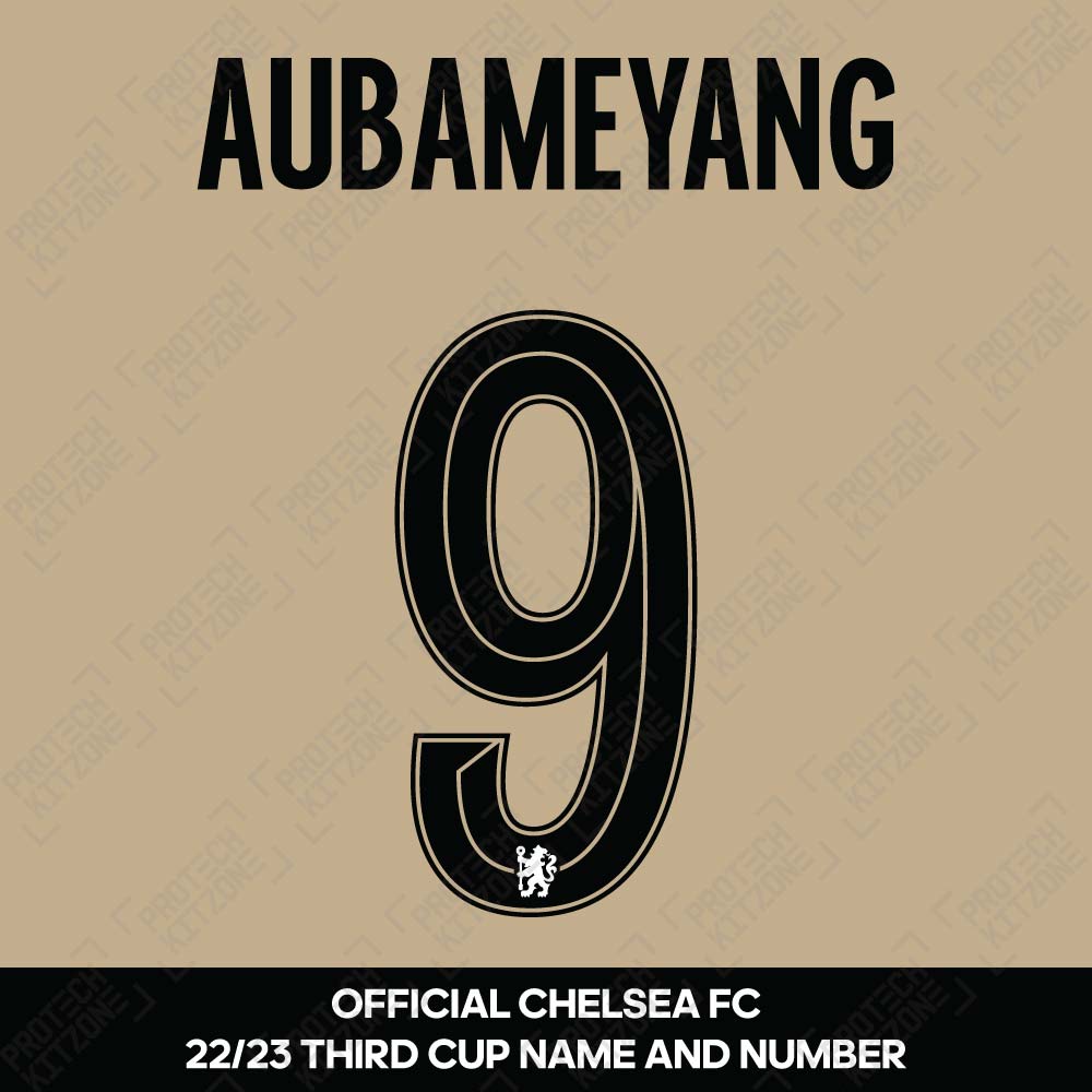 Aubameyang 9 (Official Name and Number Printing for Chelsea FC 22/23 Third Shirt) Aubameyang 9 (Official Name and Number Printing for Chelsea FC 22/23 Third Shirt)