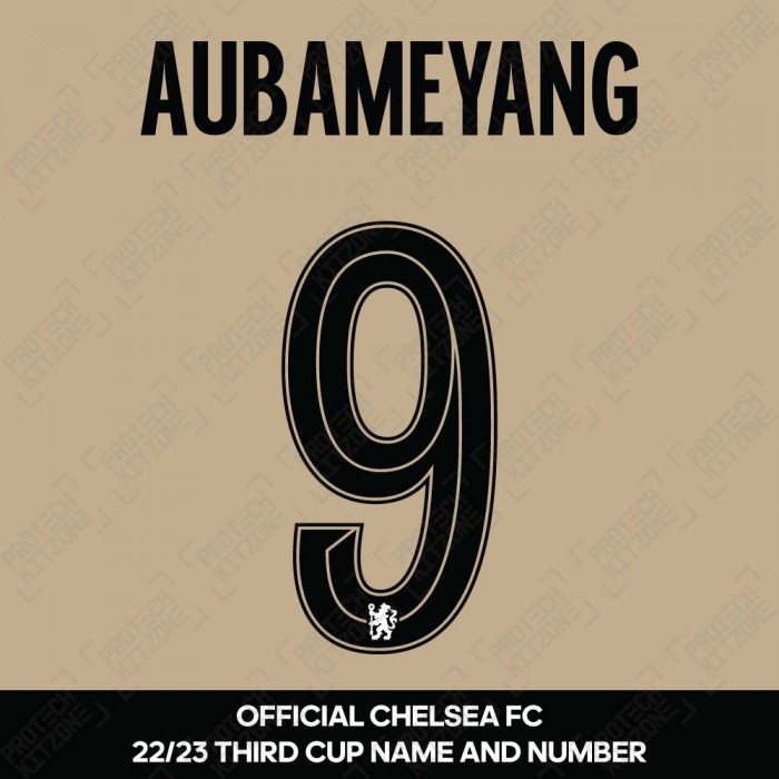 Aubameyang 9 (Official Name and Number Printing for Chelsea FC 22/23 Third Shirt), 2022/23 Season Nameset, A9CFC22233R, 