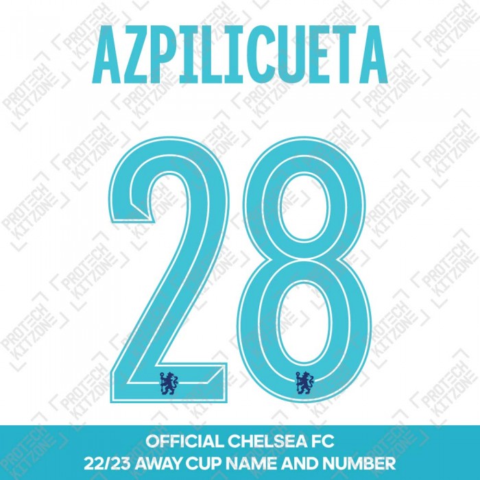 Azpilicueta 28 (Official Name and Number Printing for Chelsea FC 22/23 Away Shirt), 2022/23 Season Nameset, A28CFC2223AW, 