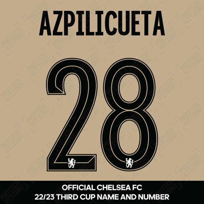 Azpilicueta 28 (Official Name and Number Printing for Chelsea FC 22/23 Third Shirt), 2022/23 Season Nameset, A28CFC22233R, 