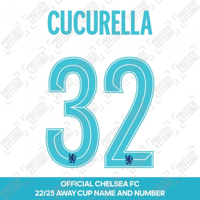 Cucurella 32 (Official Name and Number Printing for Chelsea FC 22/23 Away Shirt), 2022/23 Season Nameset, C32CFC2223AW, 