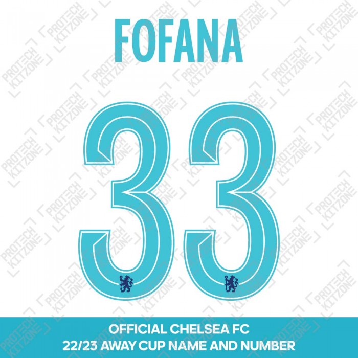 Fofana 33 (Official Name and Number Printing for Chelsea FC 22/23 Away Shirt), 2022/23 Season Nameset, F33CFC2223AW, 