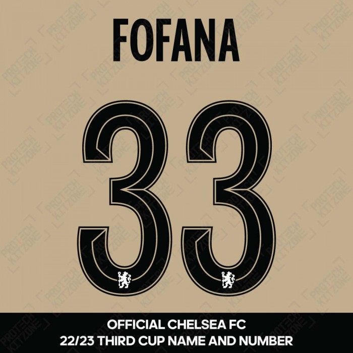 Fofana 33 (Official Name and Number Printing for Chelsea FC 22/23 Third Shirt), 2022/23 Season Nameset, F33CFC22233R, 