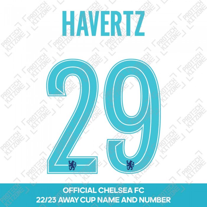 Havertz 29 (Official Name and Number Printing for Chelsea FC 22/23 Away Shirt), 2022/23 Season Nameset, H29CFC2223AW, 
