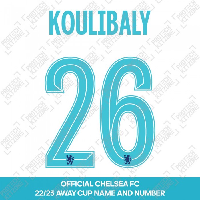 Koulibaly 26 (Official Name and Number Printing for Chelsea FC 22/23 Away Shirt), 2022/23 Season Nameset, K26CFC2223AW, 
