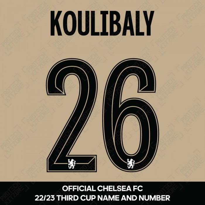 Koulibaly 26 (Official Name and Number Printing for Chelsea FC 22/23 Third Shirt), 2022/23 Season Nameset, K26CFC22233R, 