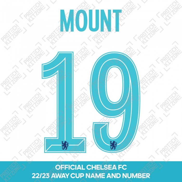 Mount 19 (Official Name and Number Printing for Chelsea FC 22/23 Away Shirt), 2022/23 Season Nameset, M19CFC2223AW, 