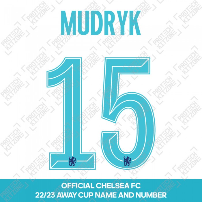 Mudryk 15 (Official Name and Number Printing for Chelsea FC 22/23 Away Shirt), 2022/23 Season Nameset, M15CFC2223AW, 