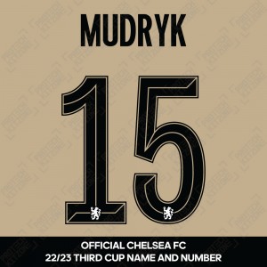 Mudryk 15 (Official Name and Number Printing for Chelsea FC 22/23 Third Shirt)