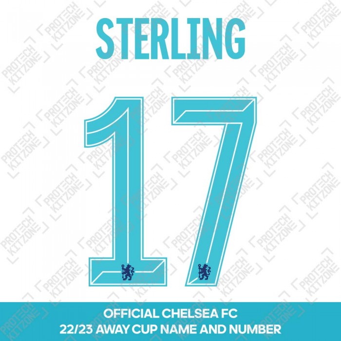 Sterling 17 (Official Name and Number Printing for Chelsea FC 22/23 Away Shirt), 2022/23 Season Nameset, S17CFC2223AW, 