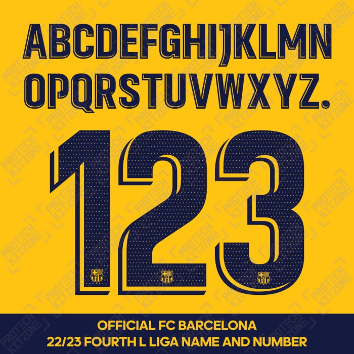 Official FC Barcelona 2022/23 Fourth La Liga Version Competition Name and Numbering, 2022/23 Season Namesets, FCB22234THLFPNNS, 