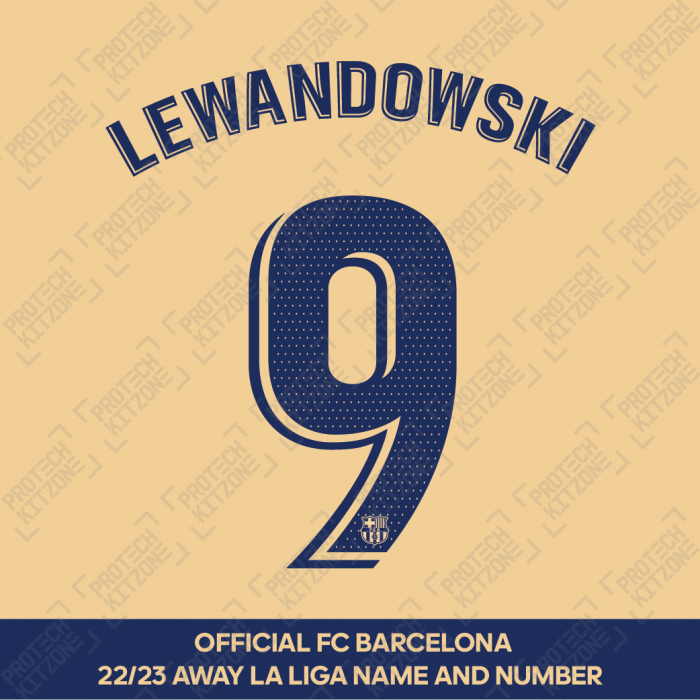 Lewandowski 9 (Official FC Barcelona 2022/23 Away Name & Numbering - La Liga Version) 