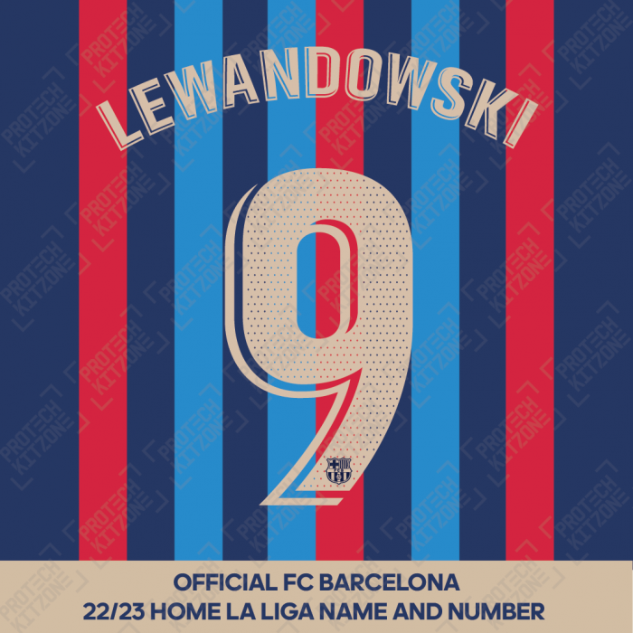 Lewandowski 9 (Official FC Barcelona 2022/23 Home Name & Numbering - La Liga Version) 