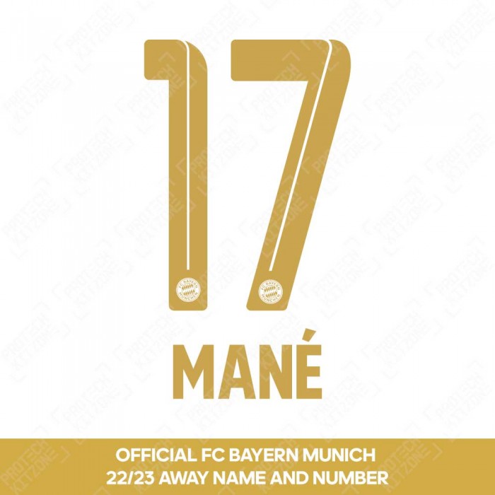 Mané 17 (Official FC Bayern Munich 2022/23 Away Name and Numbering), 2022/23 Season Nameset, M17FCB2223HNNS, 