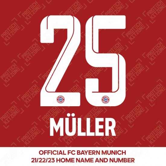 Müller 25 (Official FC Bayern Munich 2021/22/23 Home Name and Numbering)