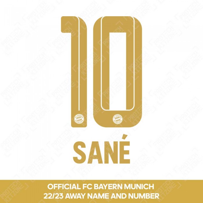 Sané 10 (Official FC Bayern Munich 2022/23 Away Name and Numbering), 2022/23 Season Nameset, S10FCB2223HNNS, 