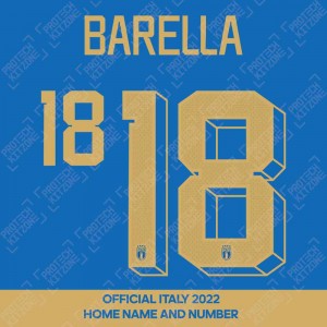 Barella 18 (Official Italy 2022 Home Shirt Name and Numbering)