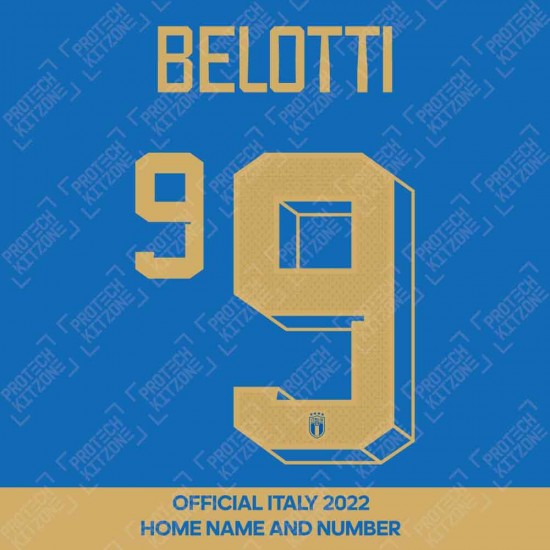 Belotti 9 (Official Italy 2022 Home Shirt Name and Numbering)