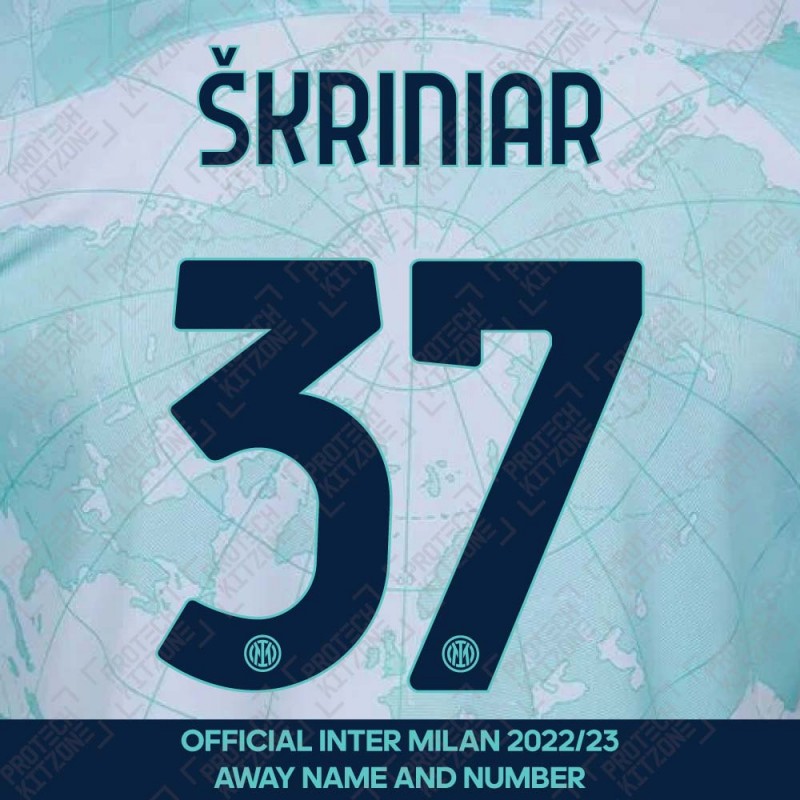 Škriniar 37 (Official Inter Milan 2022/23 Away Club Name and Numbering)
