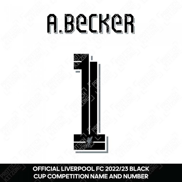 A. Becker 1 (Official Liverpool FC Black Club Name and Numbering) - Season 2022/23 Onwards, 2022/23 Season Namesets, AB1LFCBLK2223NNS, 