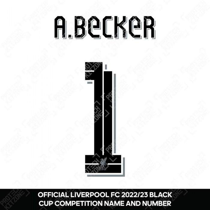 A. Becker 1 (Official Liverpool FC Black Club Name and Numbering) - Season 2022/23 Onwards, 2022/23 Season Namesets, AB1LFCBLK2223NNS, 