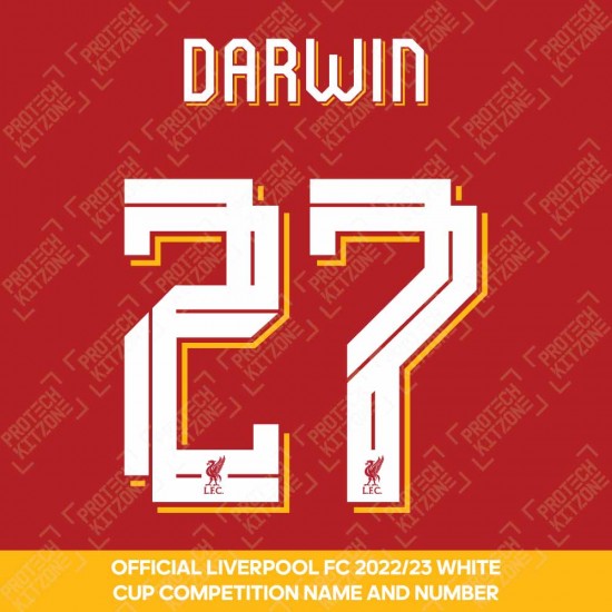 Darwin 27 (Official Liverpool FC White Club Name and Numbering) - Season 2022/23 Onwards