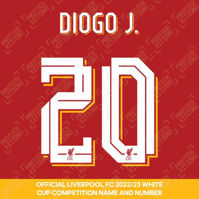 Diogo J. 20 (Official Liverpool FC White Club Name and Numbering) - Season 2022/23 Onwards