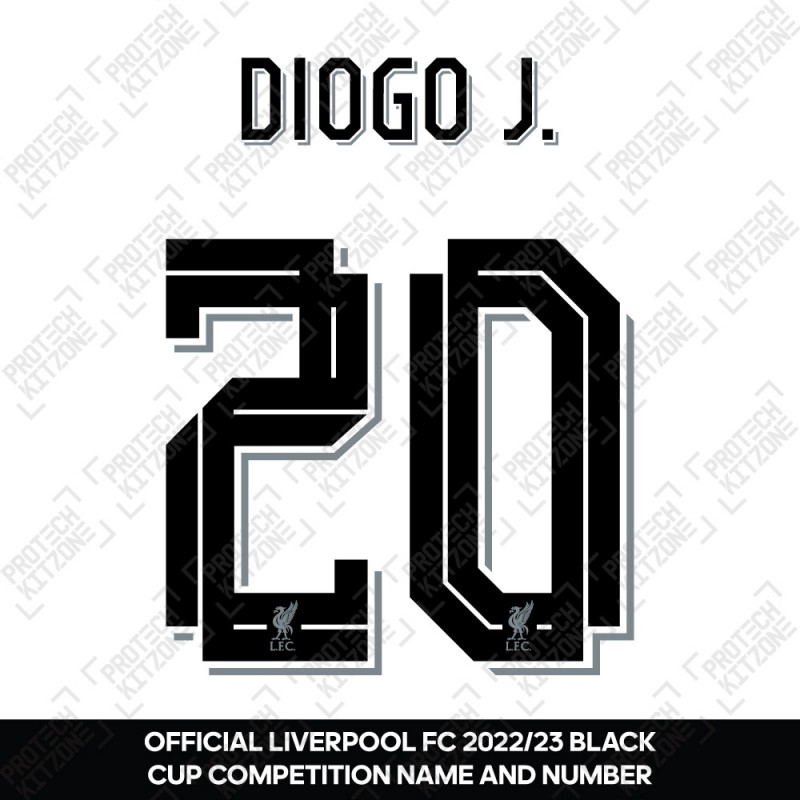 Diogo J. 20 (Official Liverpool FC Black Club Name and Numbering) - For 2022/23 Away Shirt 